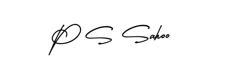 How to make P S Sahoo name signature. Use AmerikaSignatureDemo-Regular style for creating short signs online. This is the latest handwritten sign. P S Sahoo signature style 3 images and pictures png