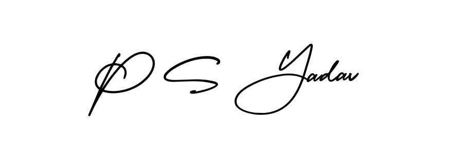 You should practise on your own different ways (AmerikaSignatureDemo-Regular) to write your name (P S Yadav) in signature. don't let someone else do it for you. P S Yadav signature style 3 images and pictures png