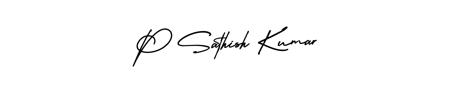 The best way (AmerikaSignatureDemo-Regular) to make a short signature is to pick only two or three words in your name. The name P Sathish Kumar include a total of six letters. For converting this name. P Sathish Kumar signature style 3 images and pictures png