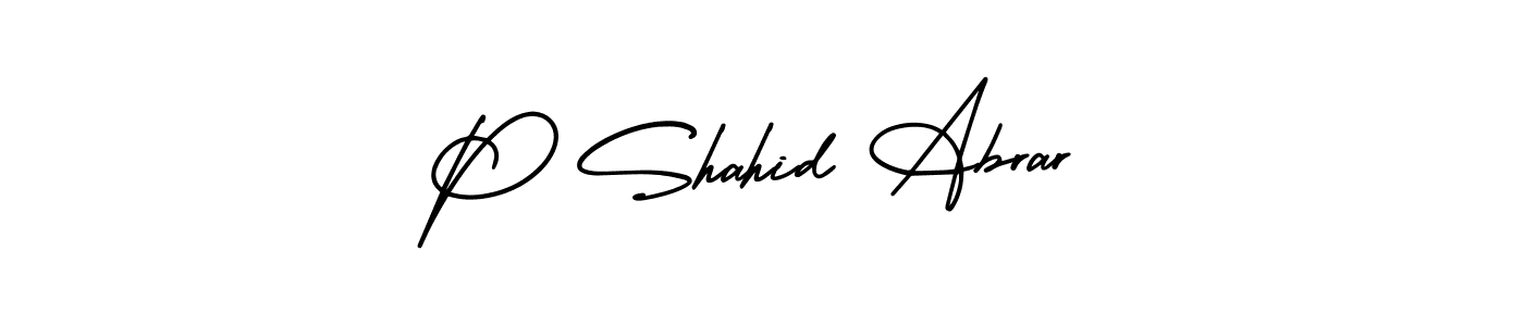 This is the best signature style for the P Shahid Abrar name. Also you like these signature font (AmerikaSignatureDemo-Regular). Mix name signature. P Shahid Abrar signature style 3 images and pictures png