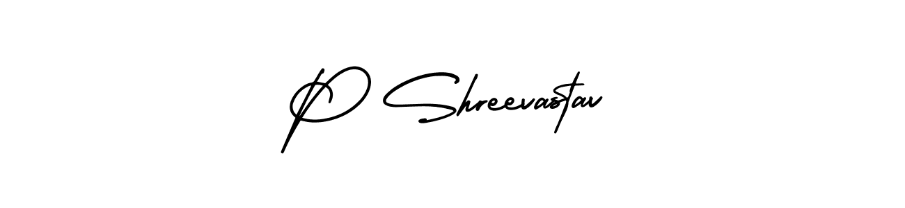 How to make P Shreevastav name signature. Use AmerikaSignatureDemo-Regular style for creating short signs online. This is the latest handwritten sign. P Shreevastav signature style 3 images and pictures png