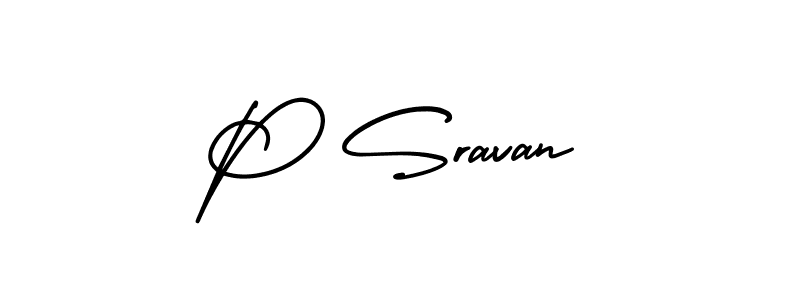 Use a signature maker to create a handwritten signature online. With this signature software, you can design (AmerikaSignatureDemo-Regular) your own signature for name P Sravan. P Sravan signature style 3 images and pictures png