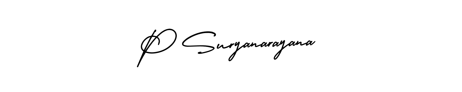 The best way (AmerikaSignatureDemo-Regular) to make a short signature is to pick only two or three words in your name. The name P Suryanarayana include a total of six letters. For converting this name. P Suryanarayana signature style 3 images and pictures png