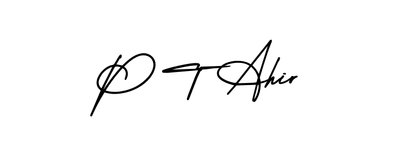 Use a signature maker to create a handwritten signature online. With this signature software, you can design (AmerikaSignatureDemo-Regular) your own signature for name P T Ahir. P T Ahir signature style 3 images and pictures png