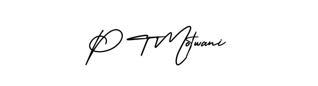 You should practise on your own different ways (AmerikaSignatureDemo-Regular) to write your name (P T Motwani) in signature. don't let someone else do it for you. P T Motwani signature style 3 images and pictures png