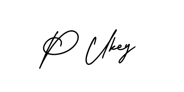 How to make P Ukey name signature. Use AmerikaSignatureDemo-Regular style for creating short signs online. This is the latest handwritten sign. P Ukey signature style 3 images and pictures png