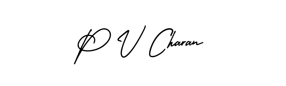 You should practise on your own different ways (AmerikaSignatureDemo-Regular) to write your name (P V Charan) in signature. don't let someone else do it for you. P V Charan signature style 3 images and pictures png