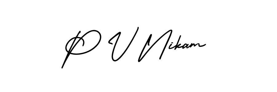 How to make P V Nikam signature? AmerikaSignatureDemo-Regular is a professional autograph style. Create handwritten signature for P V Nikam name. P V Nikam signature style 3 images and pictures png