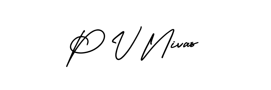 How to make P V Nivas name signature. Use AmerikaSignatureDemo-Regular style for creating short signs online. This is the latest handwritten sign. P V Nivas signature style 3 images and pictures png