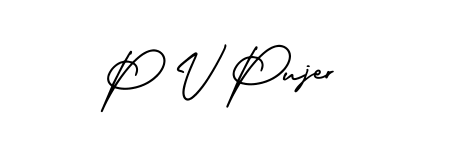 The best way (AmerikaSignatureDemo-Regular) to make a short signature is to pick only two or three words in your name. The name P V Pujer include a total of six letters. For converting this name. P V Pujer signature style 3 images and pictures png