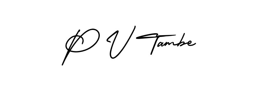 The best way (AmerikaSignatureDemo-Regular) to make a short signature is to pick only two or three words in your name. The name P V Tambe include a total of six letters. For converting this name. P V Tambe signature style 3 images and pictures png