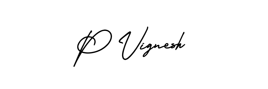 The best way (AmerikaSignatureDemo-Regular) to make a short signature is to pick only two or three words in your name. The name P Vignesh include a total of six letters. For converting this name. P Vignesh signature style 3 images and pictures png