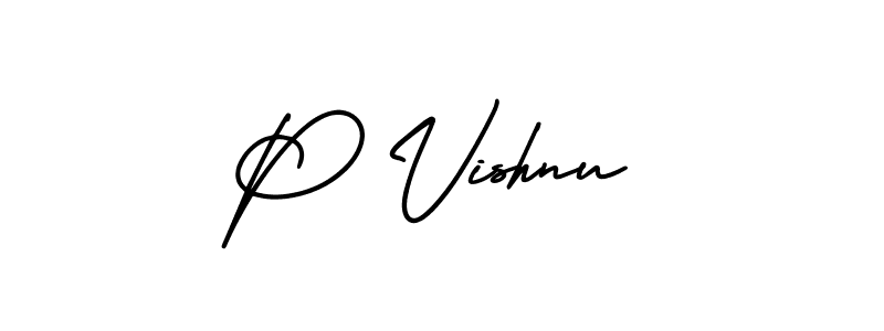 How to make P Vishnu name signature. Use AmerikaSignatureDemo-Regular style for creating short signs online. This is the latest handwritten sign. P Vishnu signature style 3 images and pictures png