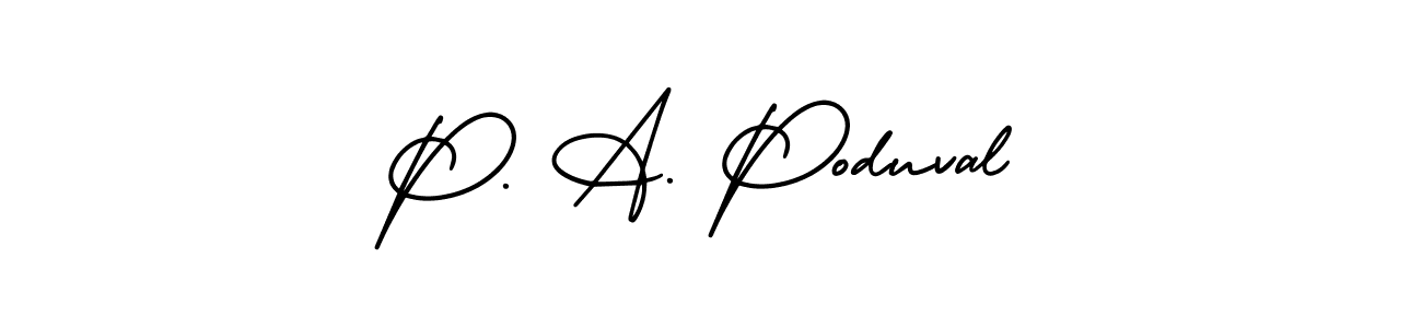 This is the best signature style for the P. A. Poduval name. Also you like these signature font (AmerikaSignatureDemo-Regular). Mix name signature. P. A. Poduval signature style 3 images and pictures png