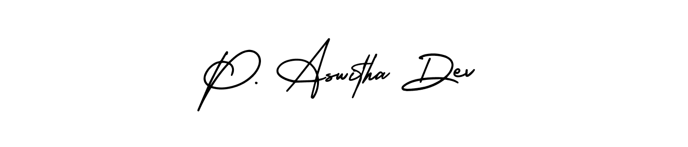You should practise on your own different ways (AmerikaSignatureDemo-Regular) to write your name (P. Aswitha Dev) in signature. don't let someone else do it for you. P. Aswitha Dev signature style 3 images and pictures png
