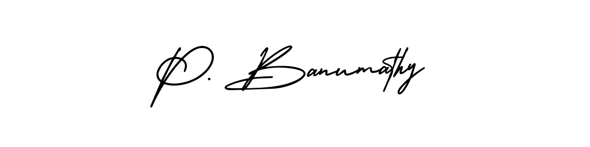 Use a signature maker to create a handwritten signature online. With this signature software, you can design (AmerikaSignatureDemo-Regular) your own signature for name P. Banumathy. P. Banumathy signature style 3 images and pictures png