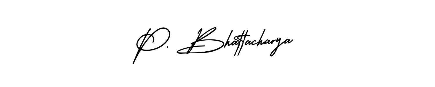 This is the best signature style for the P. Bhattacharya name. Also you like these signature font (AmerikaSignatureDemo-Regular). Mix name signature. P. Bhattacharya signature style 3 images and pictures png