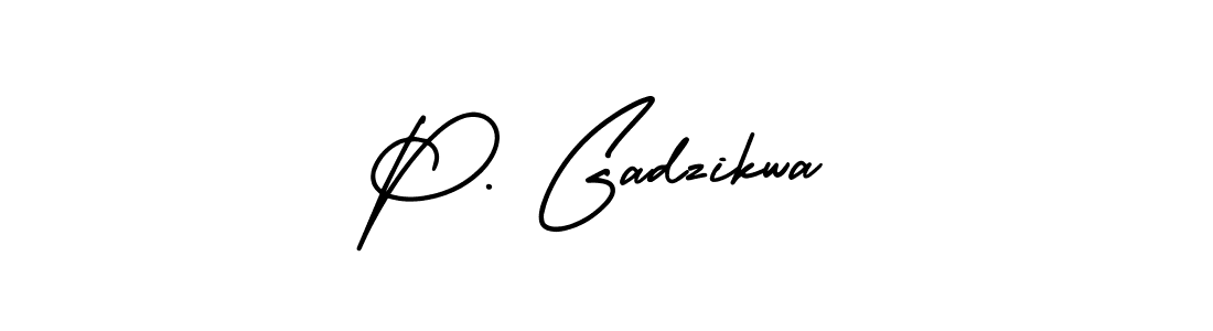 The best way (AmerikaSignatureDemo-Regular) to make a short signature is to pick only two or three words in your name. The name P. Gadzikwa include a total of six letters. For converting this name. P. Gadzikwa signature style 3 images and pictures png