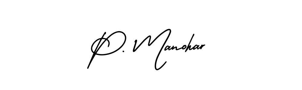 The best way (AmerikaSignatureDemo-Regular) to make a short signature is to pick only two or three words in your name. The name P. Manohar include a total of six letters. For converting this name. P. Manohar signature style 3 images and pictures png