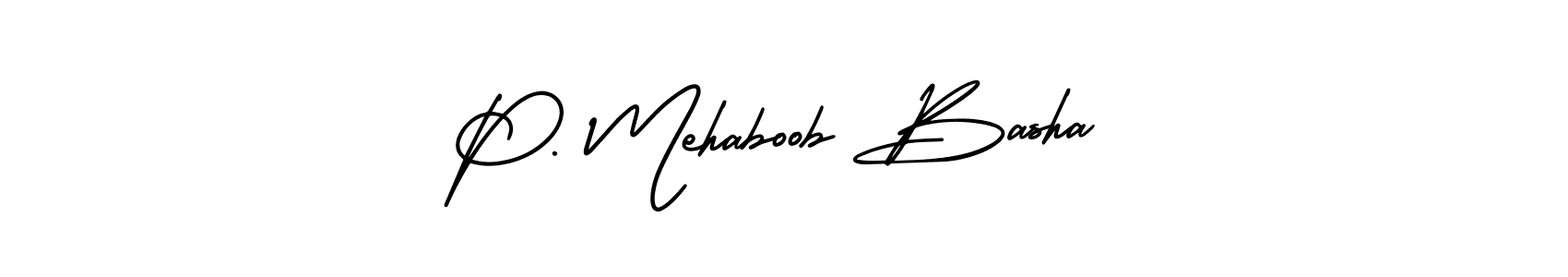 The best way (AmerikaSignatureDemo-Regular) to make a short signature is to pick only two or three words in your name. The name P. Mehaboob Basha include a total of six letters. For converting this name. P. Mehaboob Basha signature style 3 images and pictures png