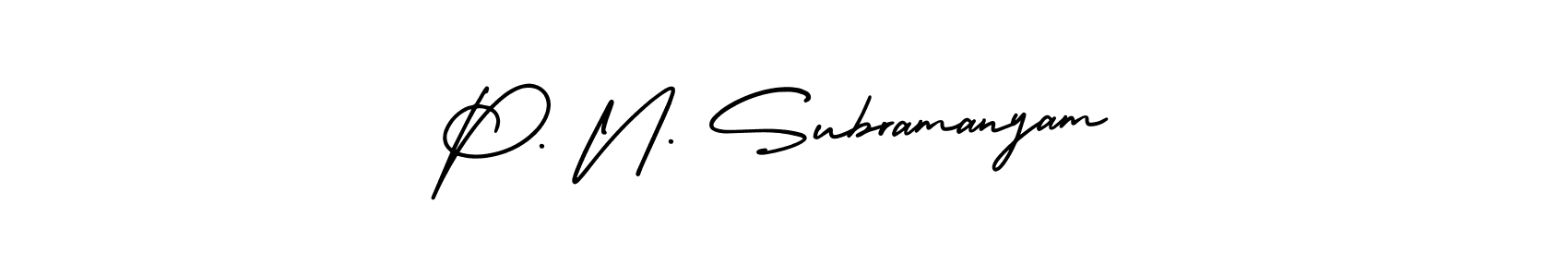 You should practise on your own different ways (AmerikaSignatureDemo-Regular) to write your name (P. N. Subramanyam) in signature. don't let someone else do it for you. P. N. Subramanyam signature style 3 images and pictures png