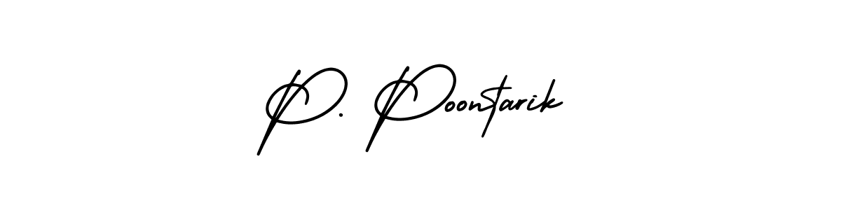 Use a signature maker to create a handwritten signature online. With this signature software, you can design (AmerikaSignatureDemo-Regular) your own signature for name P. Poontarik. P. Poontarik signature style 3 images and pictures png