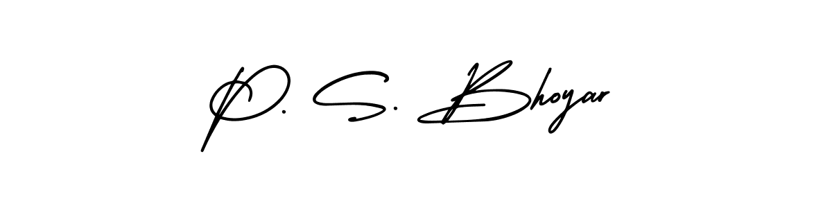 You should practise on your own different ways (AmerikaSignatureDemo-Regular) to write your name (P. S. Bhoyar) in signature. don't let someone else do it for you. P. S. Bhoyar signature style 3 images and pictures png