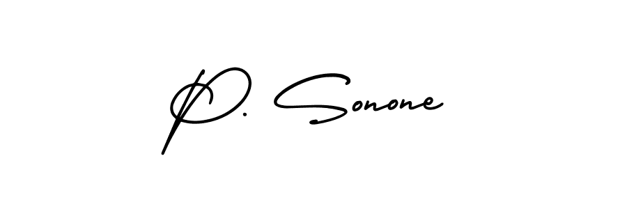 The best way (AmerikaSignatureDemo-Regular) to make a short signature is to pick only two or three words in your name. The name P. Sonone include a total of six letters. For converting this name. P. Sonone signature style 3 images and pictures png