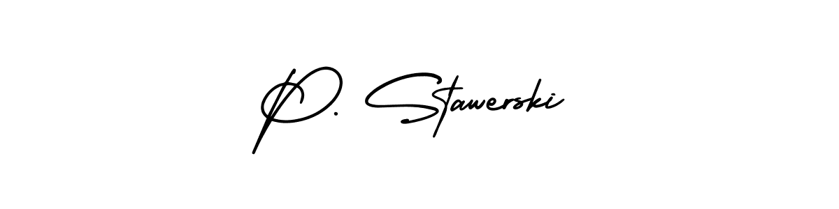 You should practise on your own different ways (AmerikaSignatureDemo-Regular) to write your name (P. Stawerski) in signature. don't let someone else do it for you. P. Stawerski signature style 3 images and pictures png