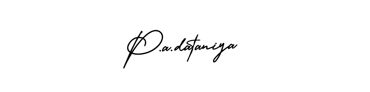 Similarly AmerikaSignatureDemo-Regular is the best handwritten signature design. Signature creator online .You can use it as an online autograph creator for name P.a.dataniya. P.a.dataniya signature style 3 images and pictures png