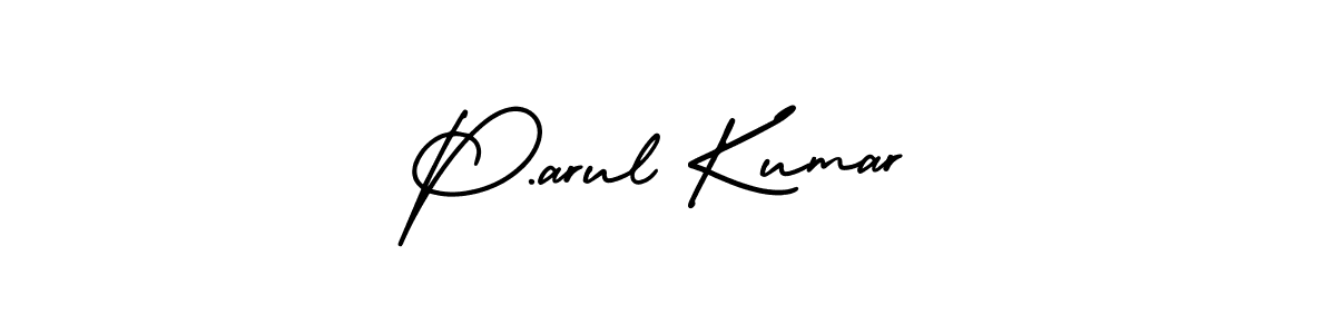 The best way (AmerikaSignatureDemo-Regular) to make a short signature is to pick only two or three words in your name. The name P.arul Kumar include a total of six letters. For converting this name. P.arul Kumar signature style 3 images and pictures png