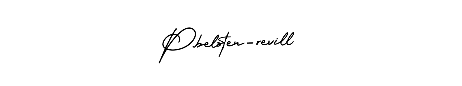 The best way (AmerikaSignatureDemo-Regular) to make a short signature is to pick only two or three words in your name. The name P.belsten-revill include a total of six letters. For converting this name. P.belsten-revill signature style 3 images and pictures png