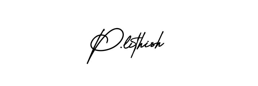 You should practise on your own different ways (AmerikaSignatureDemo-Regular) to write your name (P.lithish) in signature. don't let someone else do it for you. P.lithish signature style 3 images and pictures png