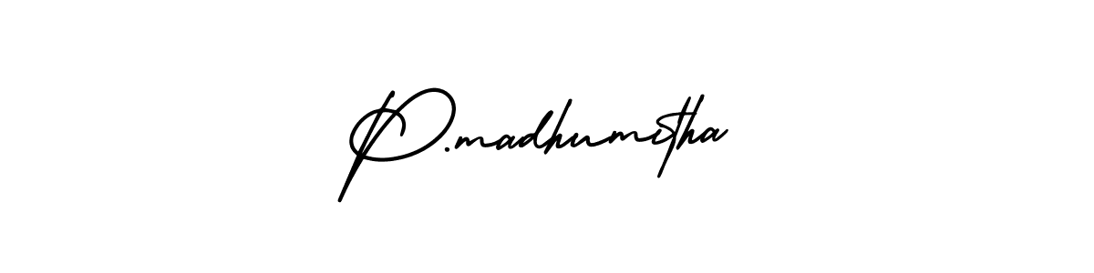 How to make P.madhumitha name signature. Use AmerikaSignatureDemo-Regular style for creating short signs online. This is the latest handwritten sign. P.madhumitha signature style 3 images and pictures png