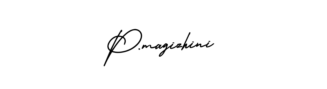 This is the best signature style for the P.magizhini name. Also you like these signature font (AmerikaSignatureDemo-Regular). Mix name signature. P.magizhini signature style 3 images and pictures png