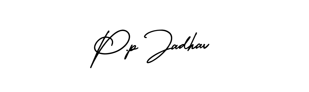 The best way (AmerikaSignatureDemo-Regular) to make a short signature is to pick only two or three words in your name. The name P.p Jadhav include a total of six letters. For converting this name. P.p Jadhav signature style 3 images and pictures png