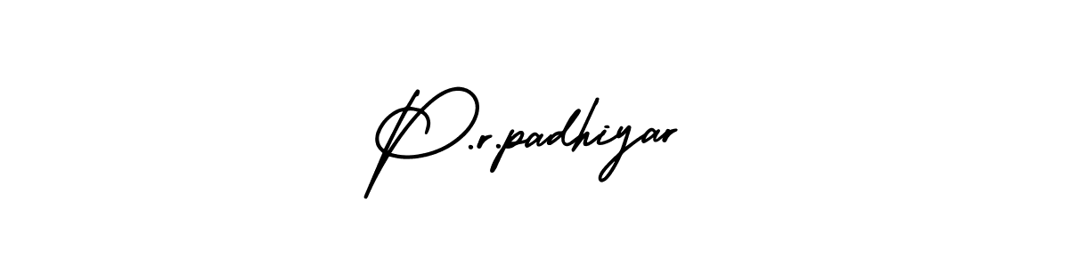 This is the best signature style for the P.r.padhiyar name. Also you like these signature font (AmerikaSignatureDemo-Regular). Mix name signature. P.r.padhiyar signature style 3 images and pictures png