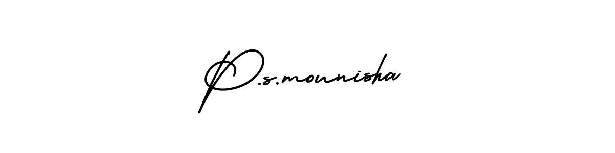 How to make P.s.mounisha name signature. Use AmerikaSignatureDemo-Regular style for creating short signs online. This is the latest handwritten sign. P.s.mounisha signature style 3 images and pictures png