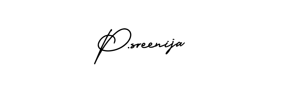 You should practise on your own different ways (AmerikaSignatureDemo-Regular) to write your name (P.sreenija) in signature. don't let someone else do it for you. P.sreenija signature style 3 images and pictures png