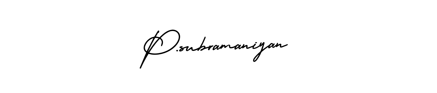 if you are searching for the best signature style for your name P.subramaniyan. so please give up your signature search. here we have designed multiple signature styles  using AmerikaSignatureDemo-Regular. P.subramaniyan signature style 3 images and pictures png