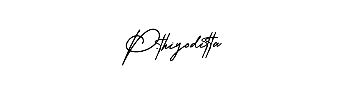How to make P.thiyoditta name signature. Use AmerikaSignatureDemo-Regular style for creating short signs online. This is the latest handwritten sign. P.thiyoditta signature style 3 images and pictures png