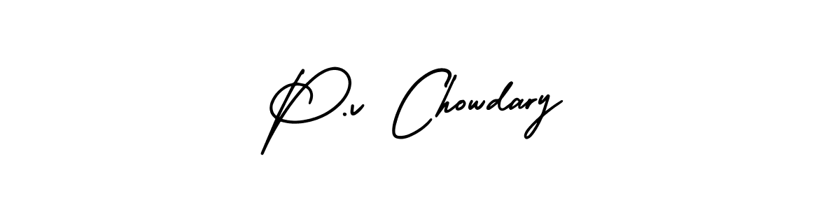 The best way (AmerikaSignatureDemo-Regular) to make a short signature is to pick only two or three words in your name. The name P.v Chowdary include a total of six letters. For converting this name. P.v Chowdary signature style 3 images and pictures png