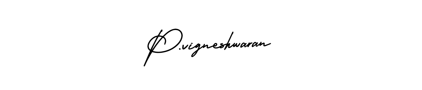 The best way (AmerikaSignatureDemo-Regular) to make a short signature is to pick only two or three words in your name. The name P.vigneshwaran include a total of six letters. For converting this name. P.vigneshwaran signature style 3 images and pictures png