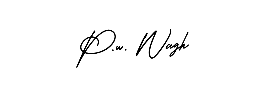 The best way (AmerikaSignatureDemo-Regular) to make a short signature is to pick only two or three words in your name. The name P.w. Wagh include a total of six letters. For converting this name. P.w. Wagh signature style 3 images and pictures png