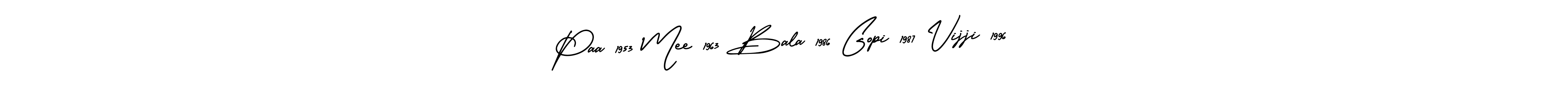 AmerikaSignatureDemo-Regular is a professional signature style that is perfect for those who want to add a touch of class to their signature. It is also a great choice for those who want to make their signature more unique. Get Paa 1953 Mee 1963 Bala 1986 Gopi 1987 Vijji 1996 name to fancy signature for free. Paa 1953 Mee 1963 Bala 1986 Gopi 1987 Vijji 1996 signature style 3 images and pictures png