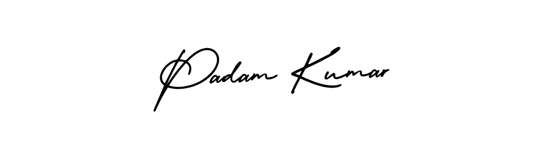 You should practise on your own different ways (AmerikaSignatureDemo-Regular) to write your name (Padam Kumar) in signature. don't let someone else do it for you. Padam Kumar signature style 3 images and pictures png