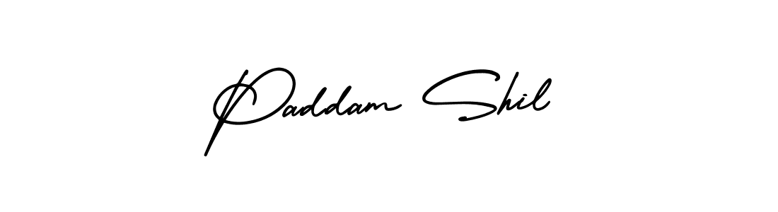 You should practise on your own different ways (AmerikaSignatureDemo-Regular) to write your name (Paddam Shil) in signature. don't let someone else do it for you. Paddam Shil signature style 3 images and pictures png