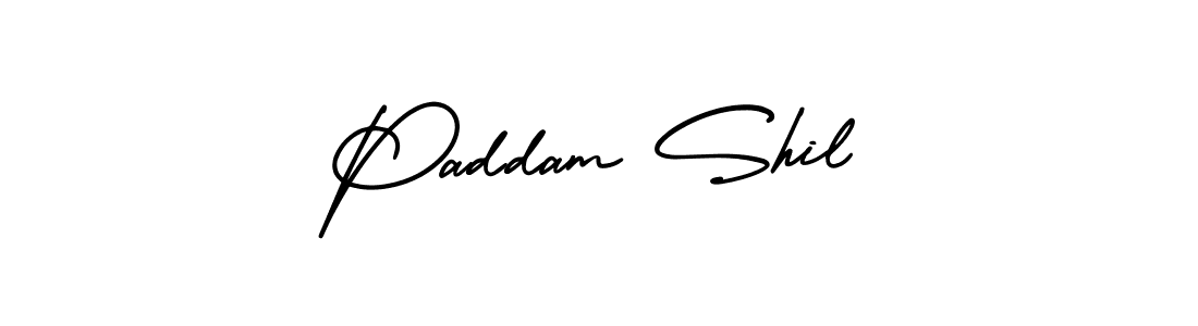 You should practise on your own different ways (AmerikaSignatureDemo-Regular) to write your name (Paddam Shil) in signature. don't let someone else do it for you. Paddam Shil signature style 3 images and pictures png