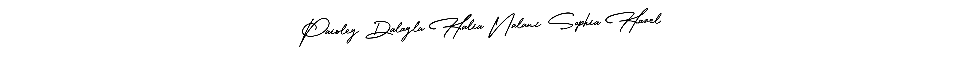 You should practise on your own different ways (AmerikaSignatureDemo-Regular) to write your name (Paisley Dalayla Halia Nalani Sophia Hazel) in signature. don't let someone else do it for you. Paisley Dalayla Halia Nalani Sophia Hazel signature style 3 images and pictures png