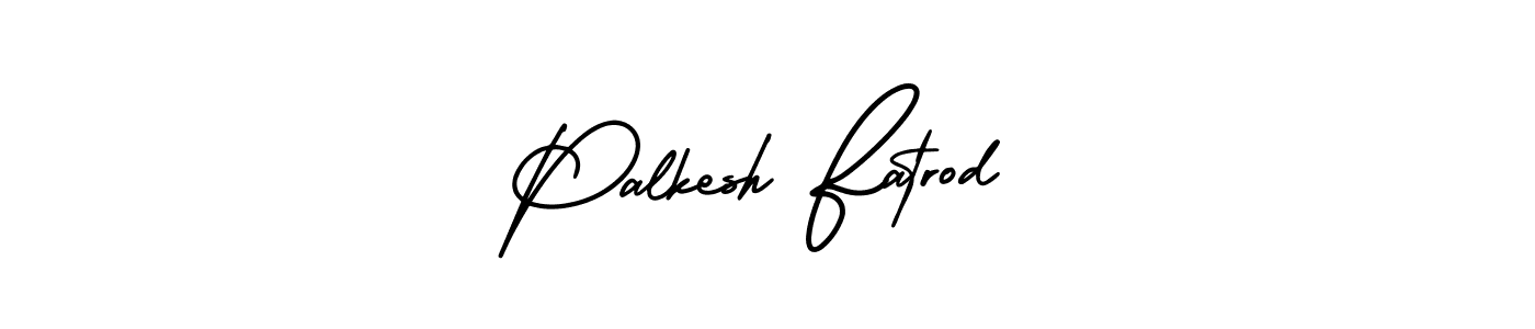 The best way (AmerikaSignatureDemo-Regular) to make a short signature is to pick only two or three words in your name. The name Palkesh Fatrod include a total of six letters. For converting this name. Palkesh Fatrod signature style 3 images and pictures png